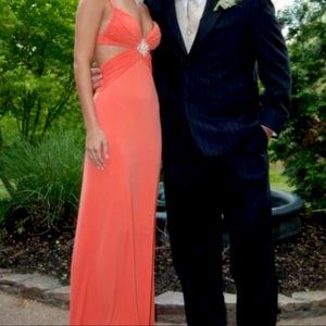 Cache Orange Cutout backless crystal accent dress